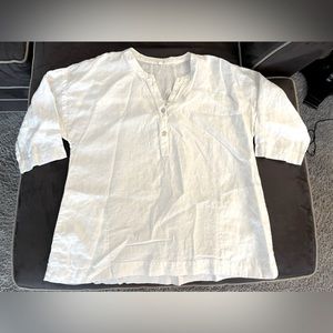 Eileen Fisher brand size L white linen 3/4 length sleeved oversized blouse